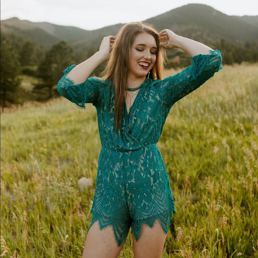 Green lace romper